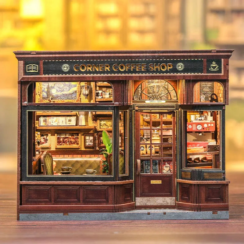 Kit de casa en miniatura de cafetería de esquina