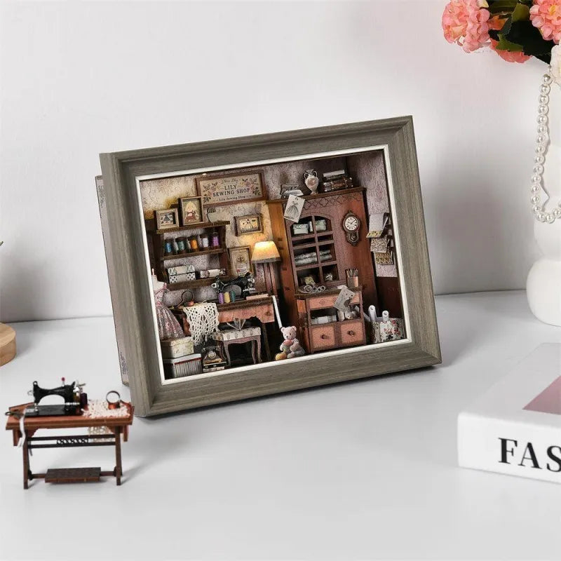 Kit de diorama con marco de fotos 3D «La mercería de Lily»