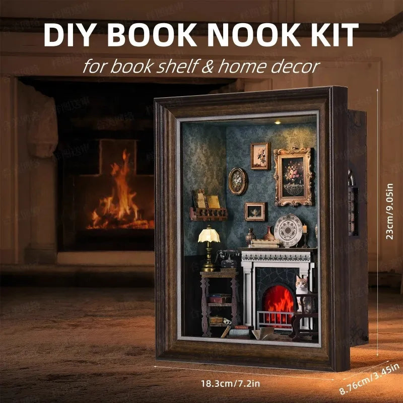 Kit de diorama con marco de fotos 3D de una sala con chimenea