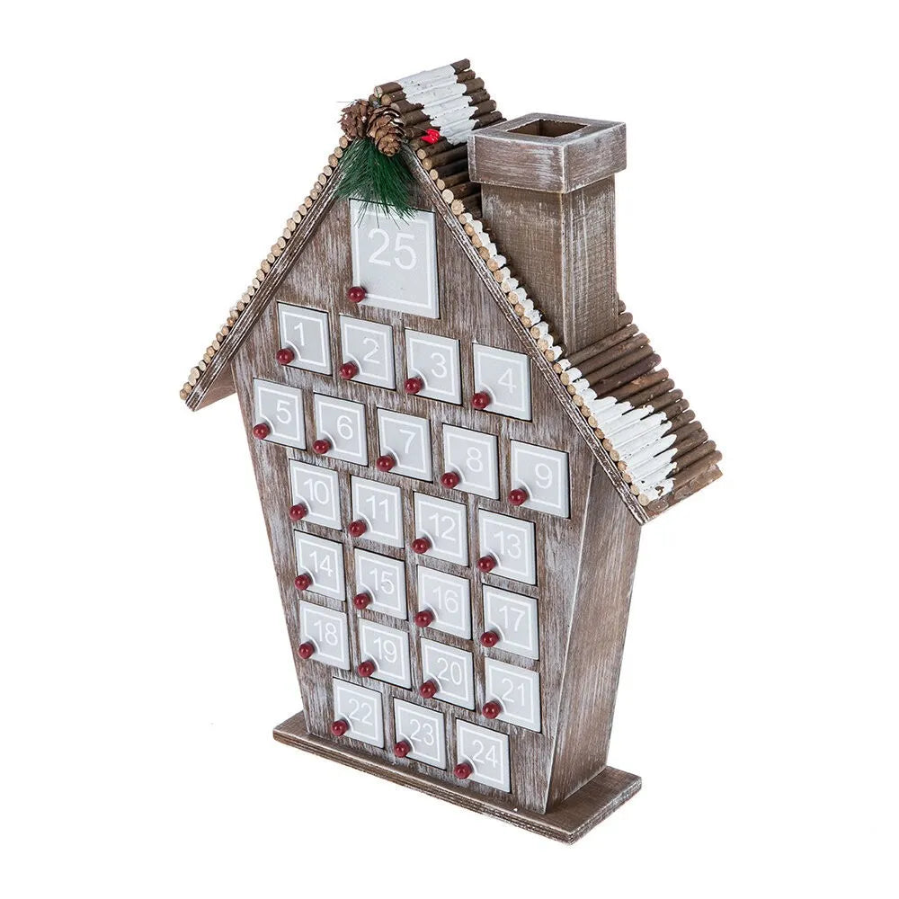 Calendario de Adviento de casa de madera gris