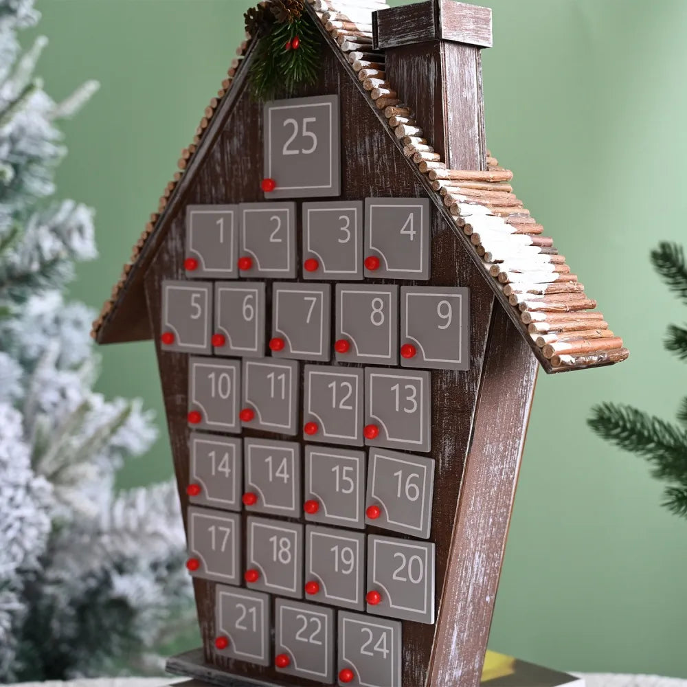Calendario de Adviento de casa de madera gris