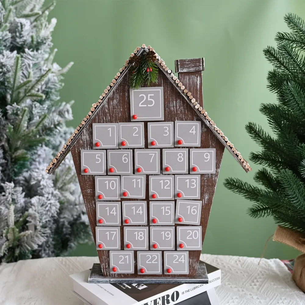Calendario de Adviento de casa de madera gris