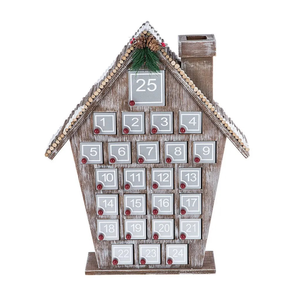 Calendario de Adviento de casa de madera gris