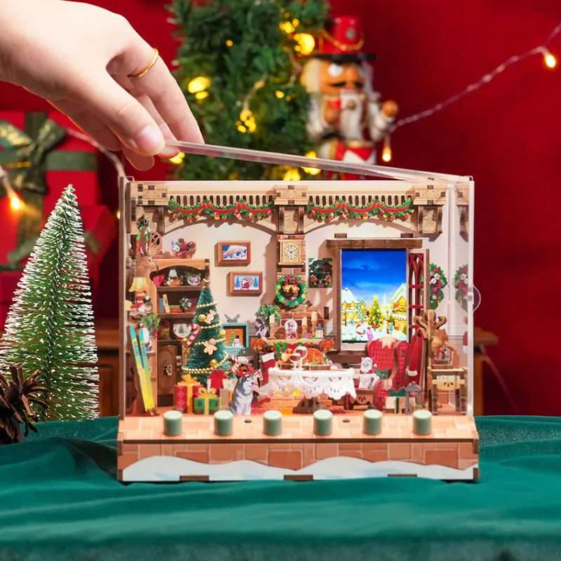 El kit de casa en miniatura de la cabaña navideña