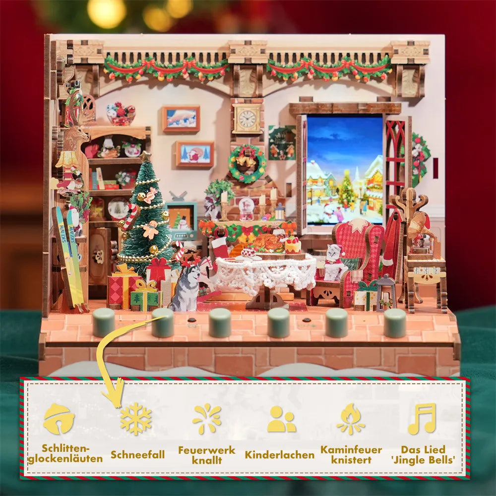 El kit de casa en miniatura de la cabaña navideña