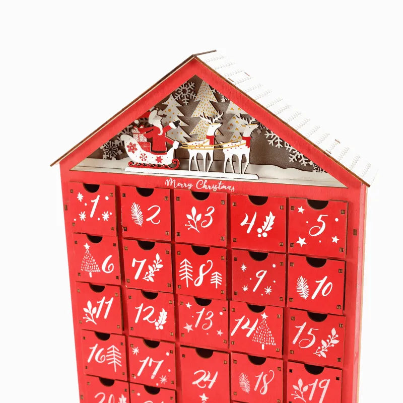 Calendario de Adviento de Madera Rojo con Luz LED
