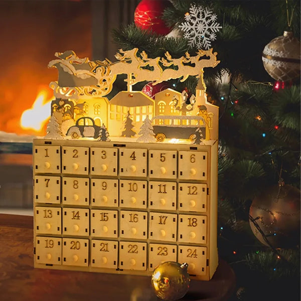 Calendario de Adviento de madera con luces LED