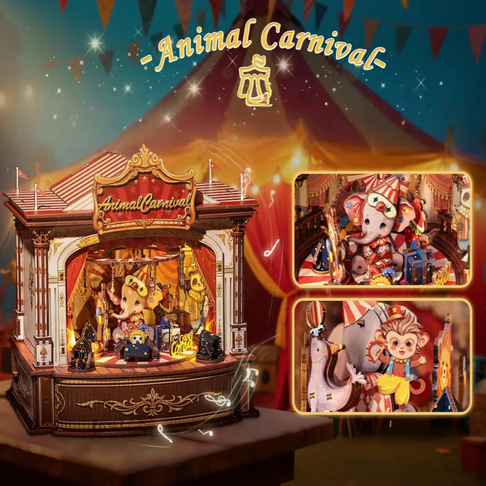 Caja de música de madera Carnaval de Animales