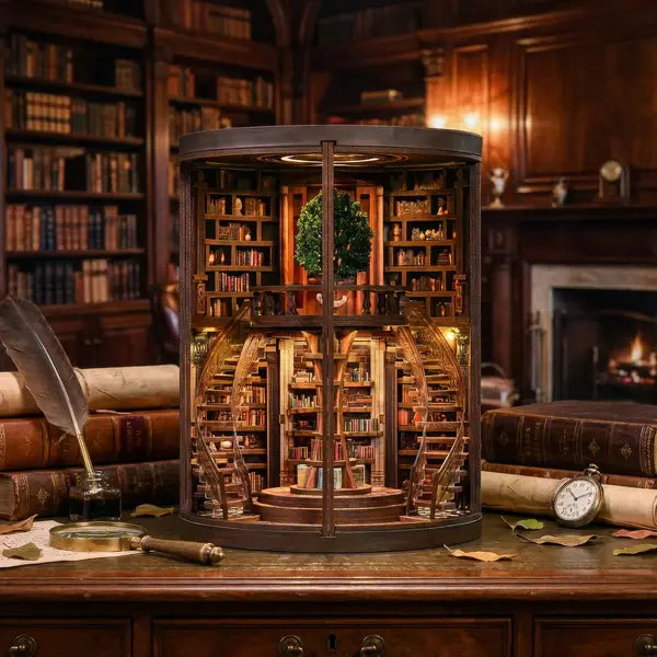 Kit de Book Nook Wisdom Rings Tree Library – Biblioteca en miniatura DIY con luz LED