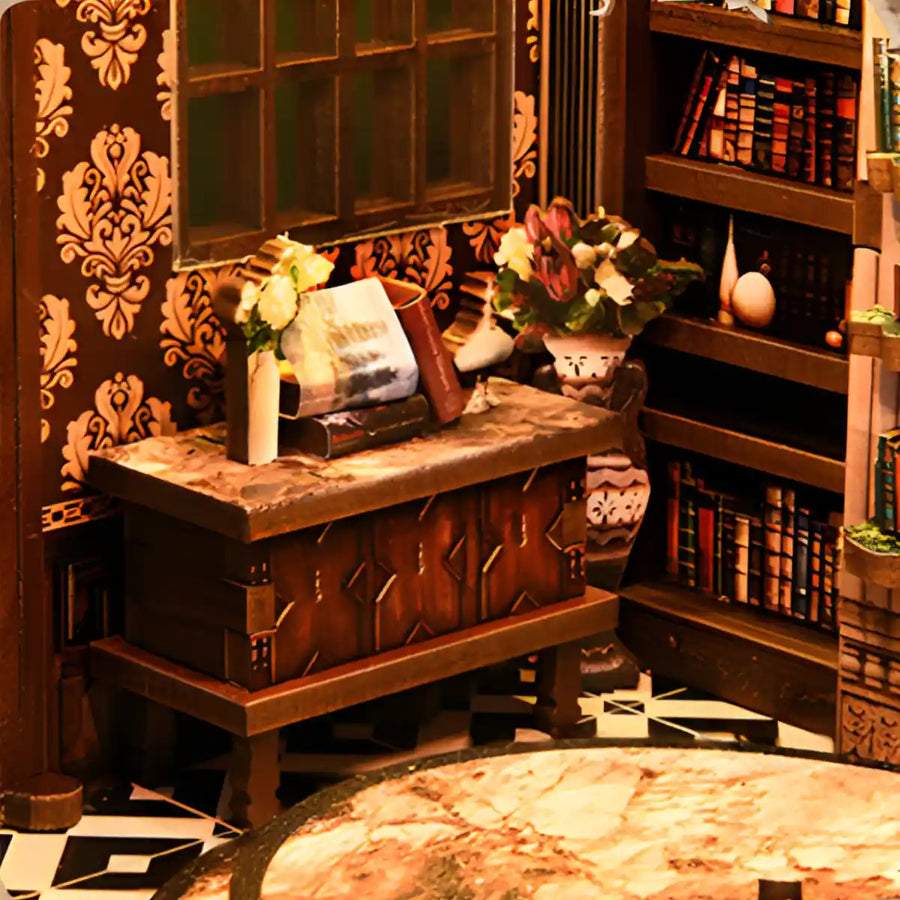 Una biblioteca en miniatura alrededor de un gran árbol