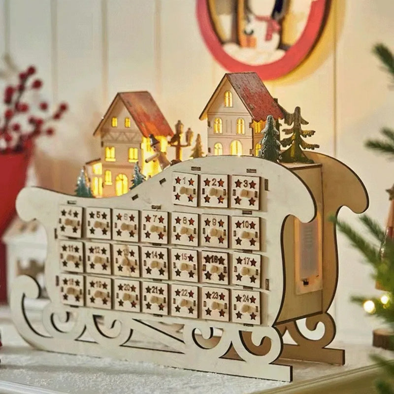 Calendario de Adviento de pueblo navideño de madera