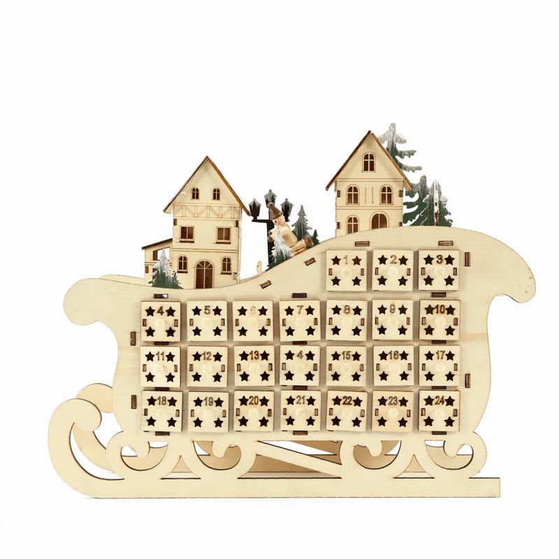 Calendario de Adviento de pueblo navideño de madera