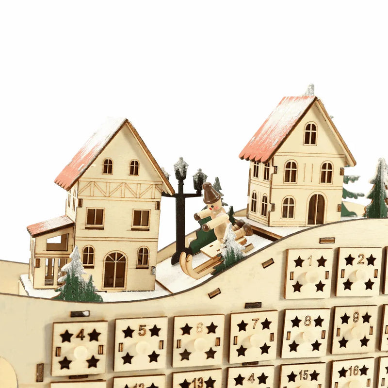 Calendario de Adviento de pueblo navideño de madera
