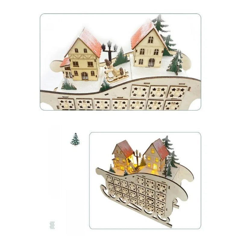 Calendario de Adviento de pueblo navideño de madera