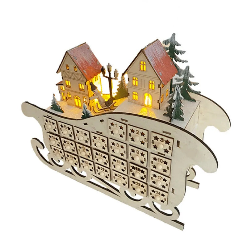 Calendario de Adviento de pueblo navideño de madera