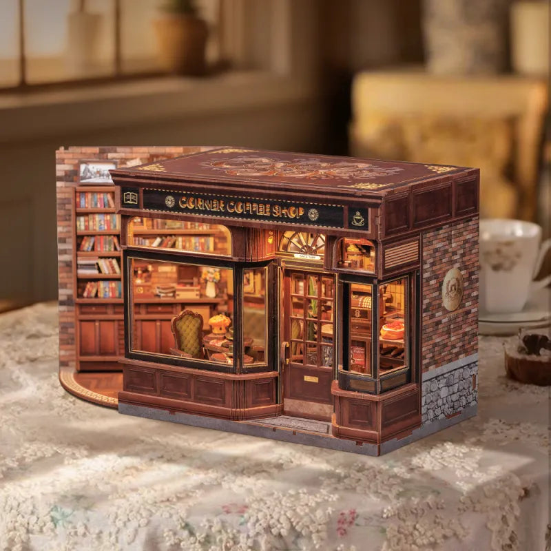 Kit de casa en miniatura de cafetería de esquina