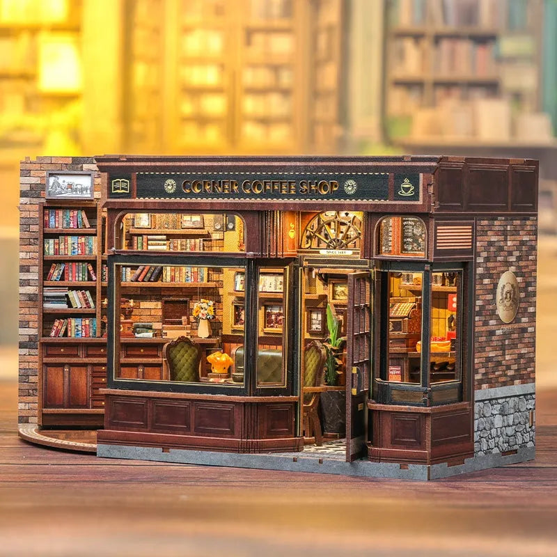Kit de casa en miniatura de cafetería de esquina