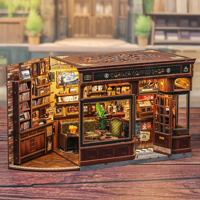 Kit de casa en miniatura de cafetería de esquina
