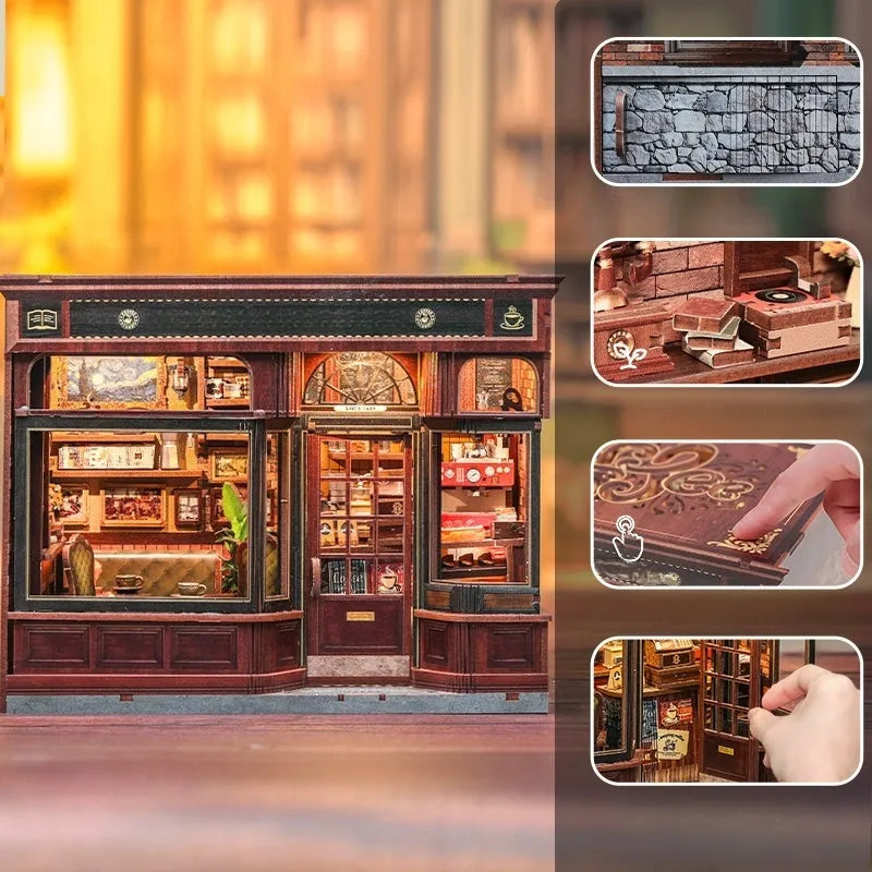 Kit de casa en miniatura de cafetería de esquina