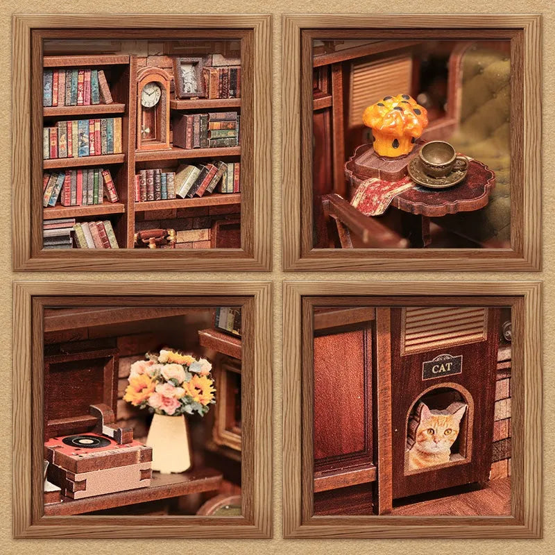 Kit de casa en miniatura de cafetería de esquina