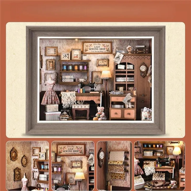 Kit de diorama con marco de fotos 3D «La mercería de Lily»