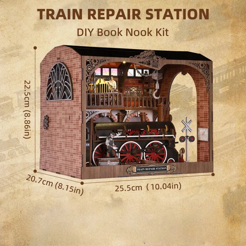 Kit de Book Nook de Estación de Reparación de Trenes