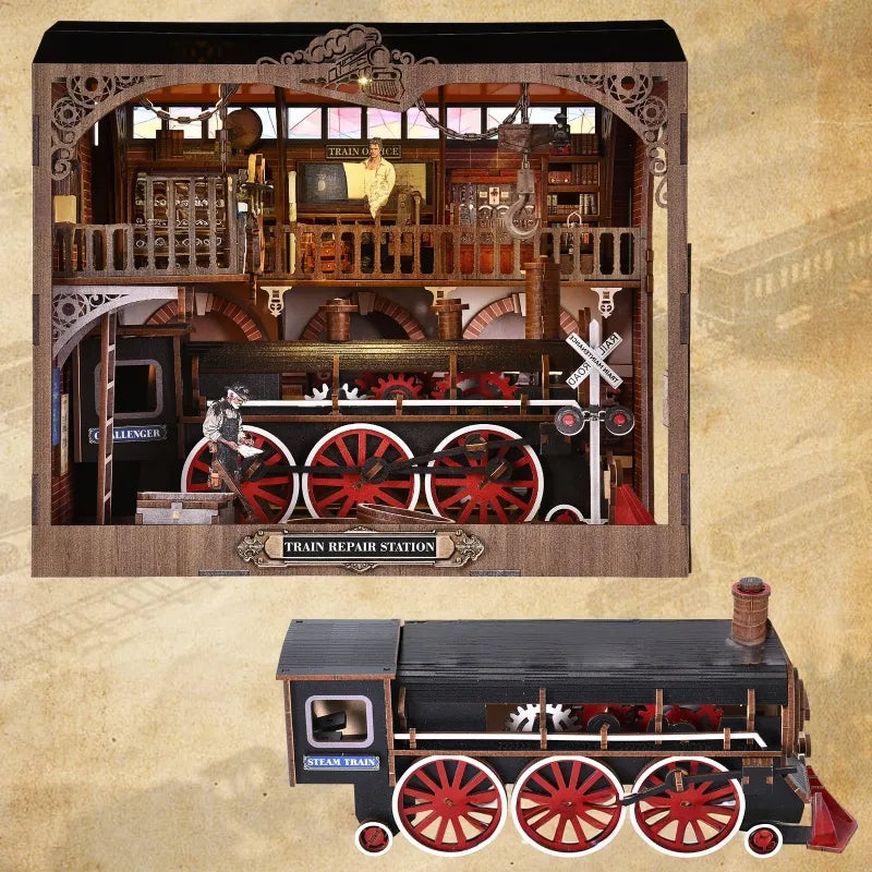 Kit de Book Nook de Estación de Reparación de Trenes