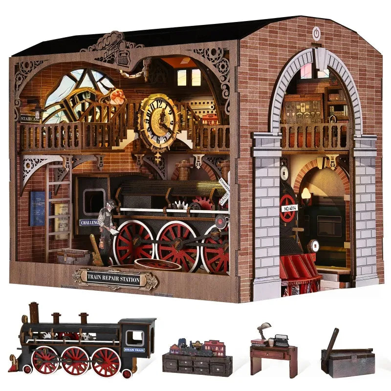 Kit de Book Nook de Estación de Reparación de Trenes