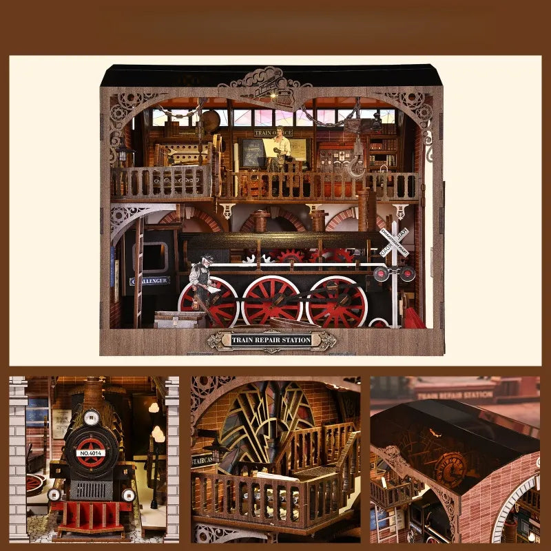 Kit de Book Nook de Estación de Reparación de Trenes