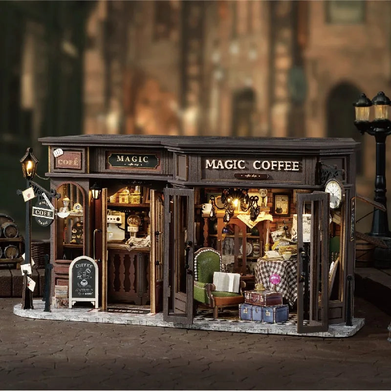 Kit de casa en miniatura de cafetería vintage