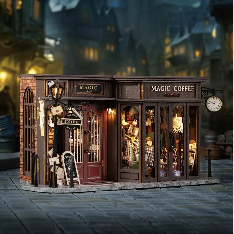Kit de casa en miniatura de cafetería vintage
