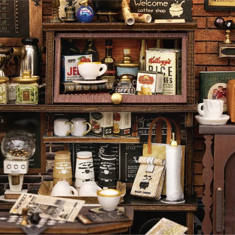 Kit de casa en miniatura de cafetería vintage