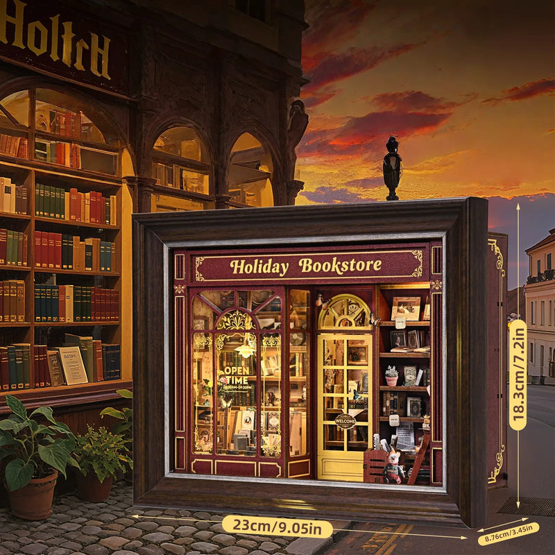 Kit de marco de fotos 3D de librería navideña en la esquina de la calle