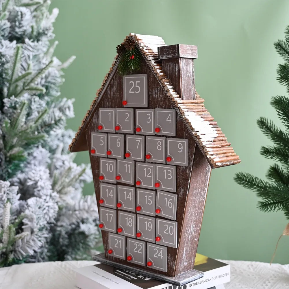 Calendario de Adviento de casa de madera gris