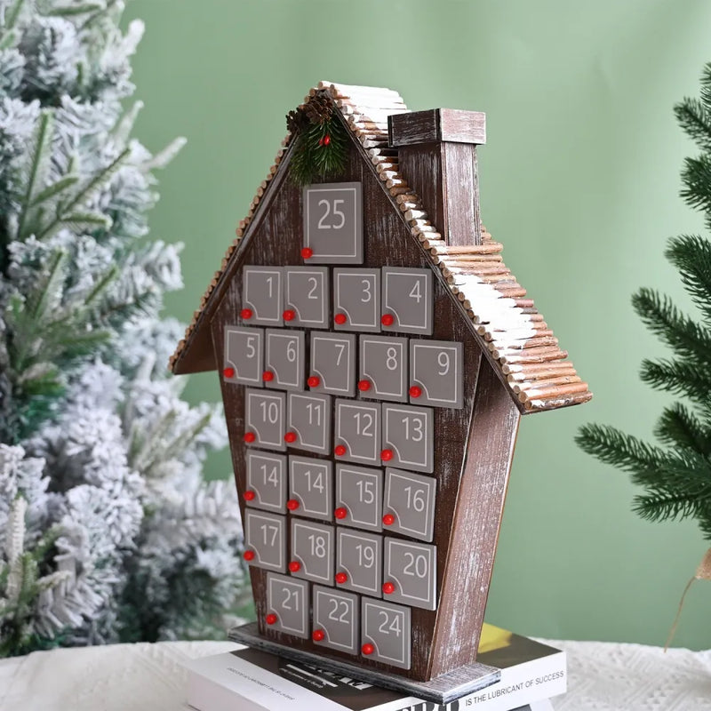 Calendario de Adviento de casa de madera gris