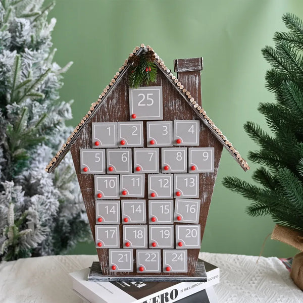 Calendario de Adviento de casa de madera gris
