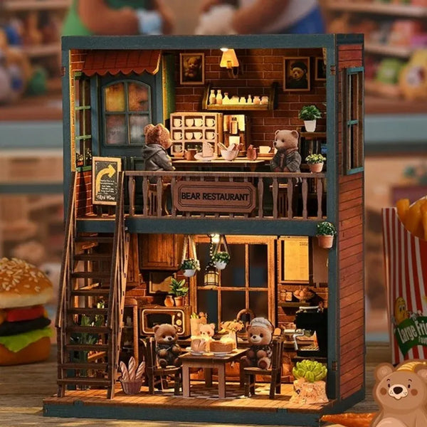 Kit de casa en miniatura de restaurante de osos