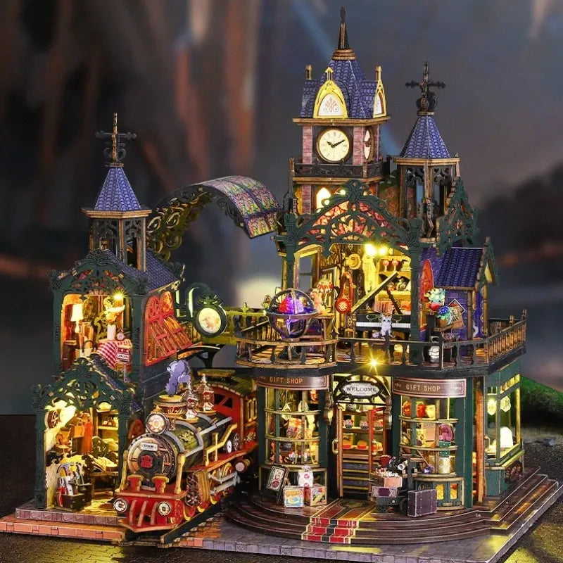 Kit de casa en miniatura - Ciudad aislada junto a la vía férrea