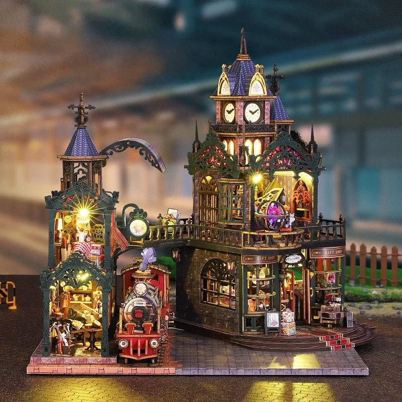 Kit de casa en miniatura - Ciudad aislada junto a la vía férrea