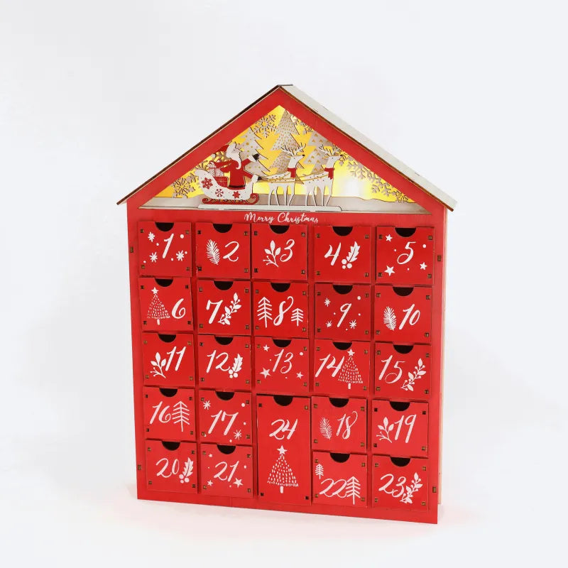 Calendario de Adviento de Madera Rojo con Luz LED