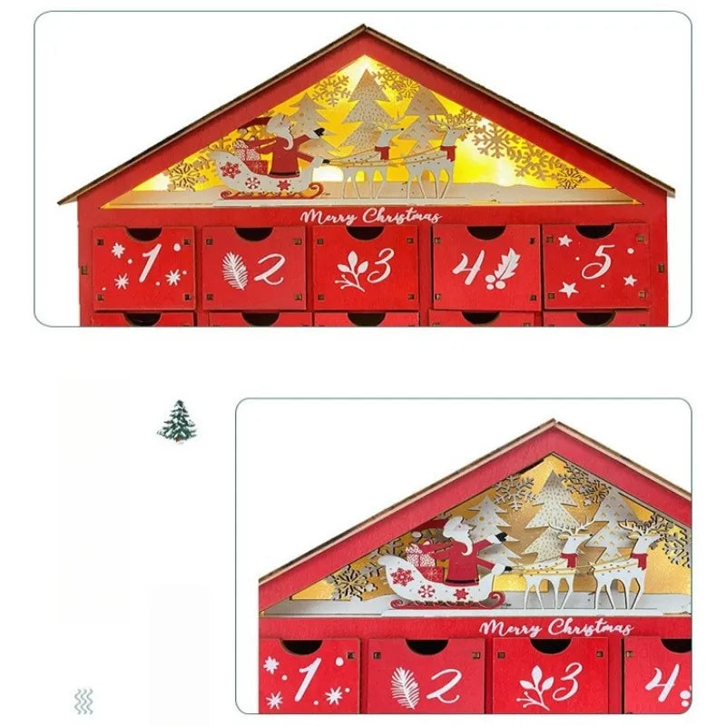 Calendario de Adviento de Madera Rojo con Luz LED