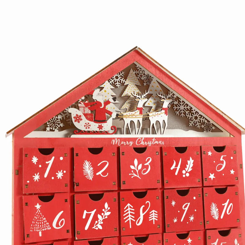 Calendario de Adviento de Madera Rojo con Luz LED