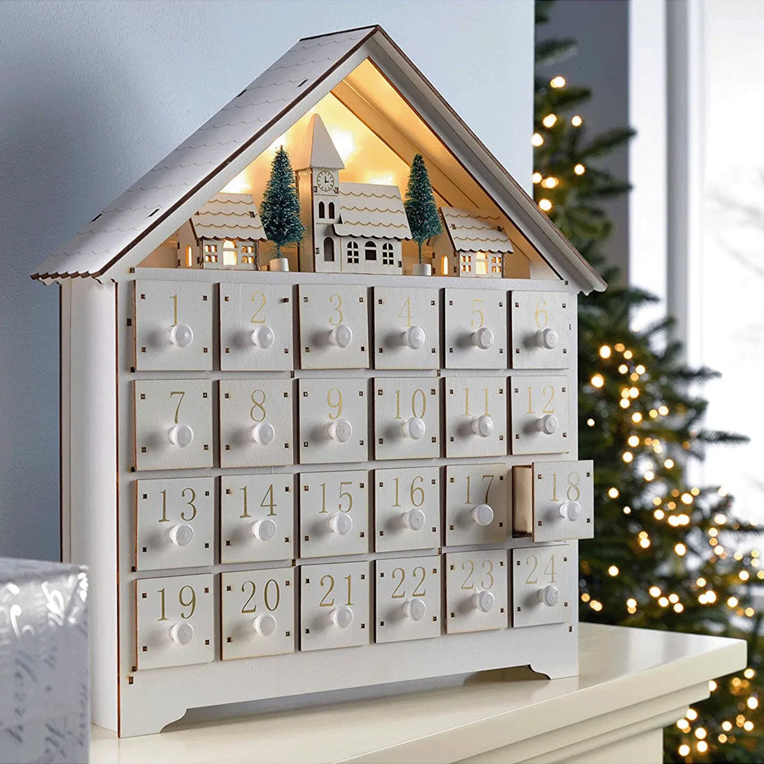 Calendario de Adviento de madera con renos